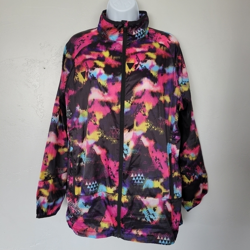 Rise by LuLaRoe Women's Large Black Pink Multicolor Jacket Athletic Mesh Light